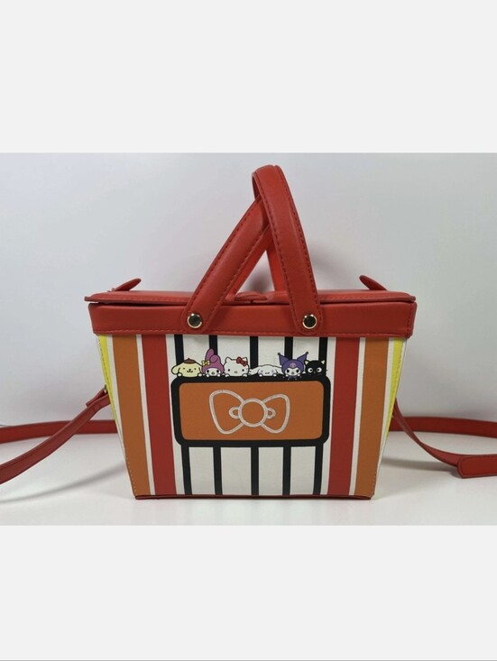 Sanrio Handbags - Sanrio Red Multicolor Striped Crossbody Basket Bag
